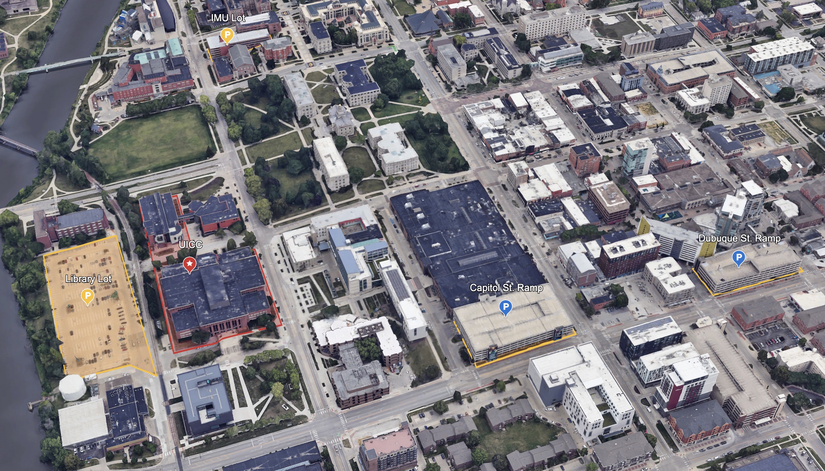 Image of a map showing the various parking lots